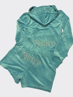 NWT Vintage Y2K Juicy Couture Velour 2Piece
Lounge Jacket Short Set Coastal Teal